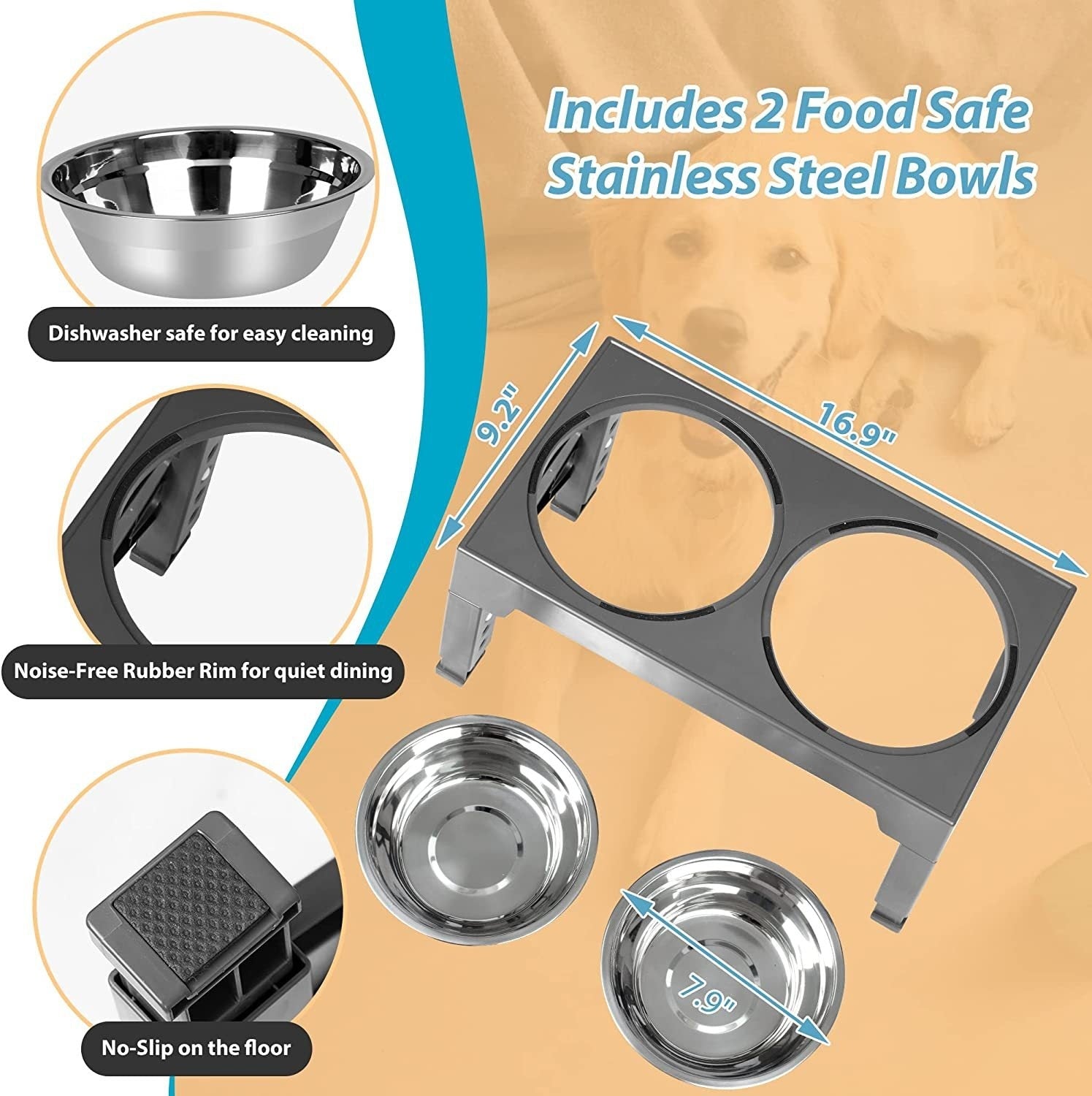 Adjustable Slow Feeder Dog Bowl with Neck Protection